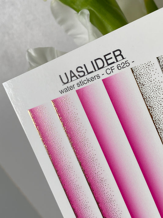 Décalcomanie d'eau pour ongles CF-625 | Décalcomanies à glissière d'eau dégradées pour ongles | Ombre rose avec paillettes dorées