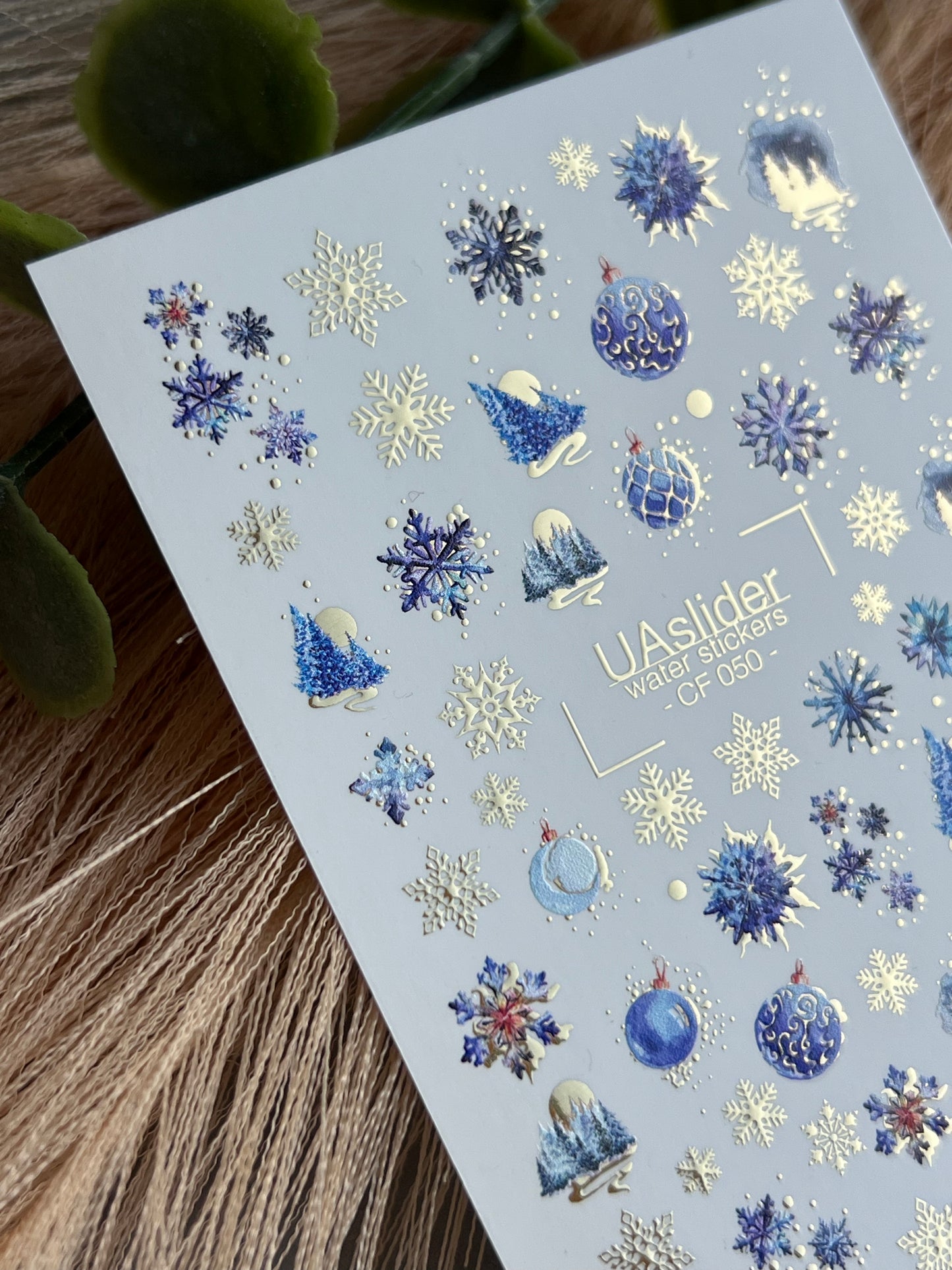 Nail Water Decal CF-050 | Blue Winter Nail Water Decals | Snowflakes, Trees & Christmas Ornaments