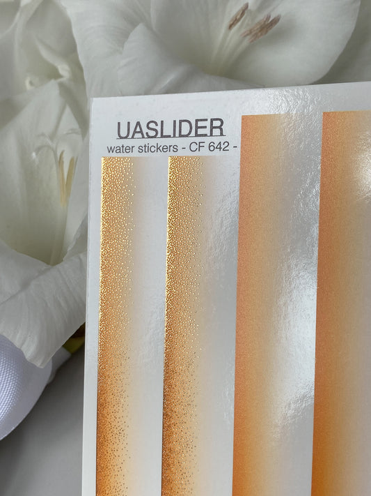 Décalcomanie d'eau pour ongles CF-642 | Décalcomanies à glissière d'eau dégradées pour ongles | Ombré orange avec paillettes dorées