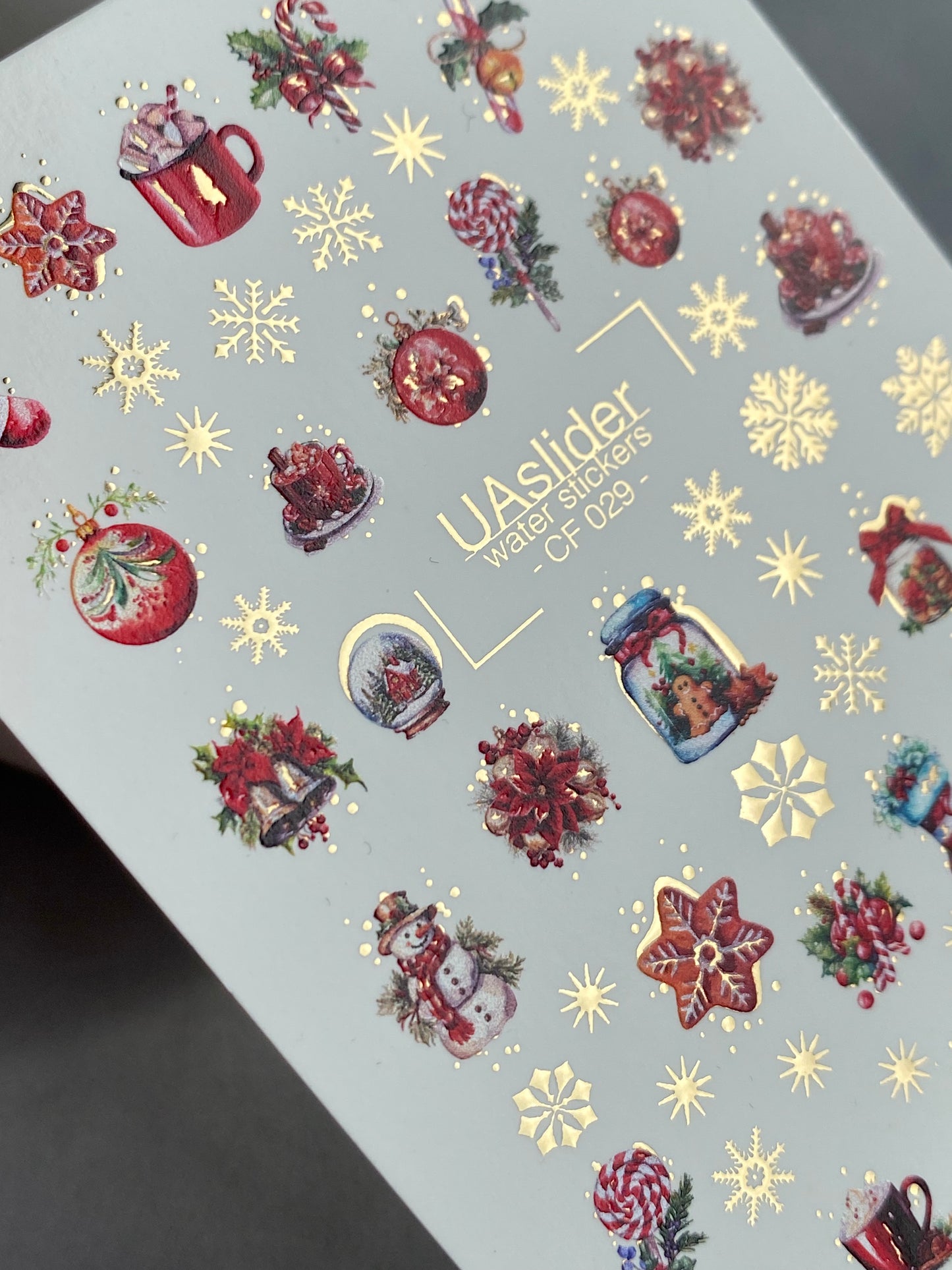 Nail Water Decal CF-029 | Festive Christmas Nail Water Decals with Gold Foil | Ornaments, Snowflakes and Sweets