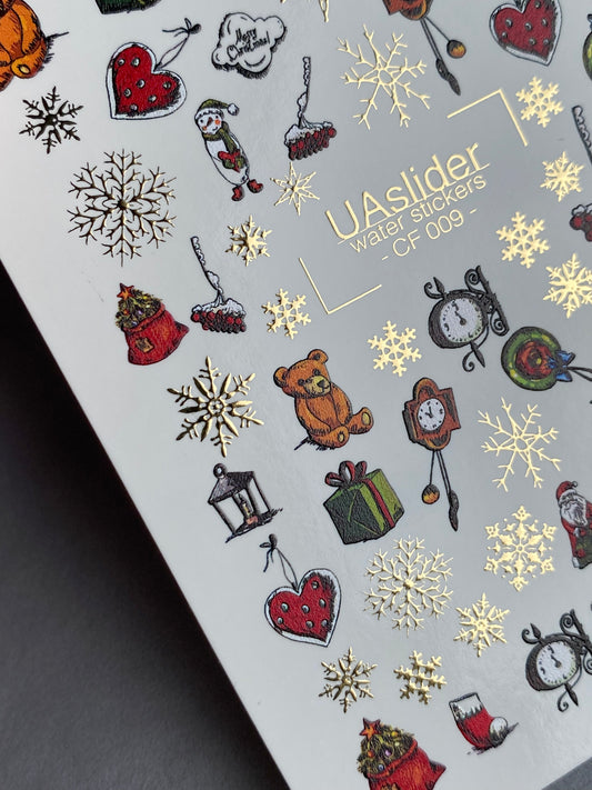 Nail Water Decal CF-009 | Christmas Water Slide Nail Decals, Holiday Toys, Gifts and Gold Foil Snowflakes