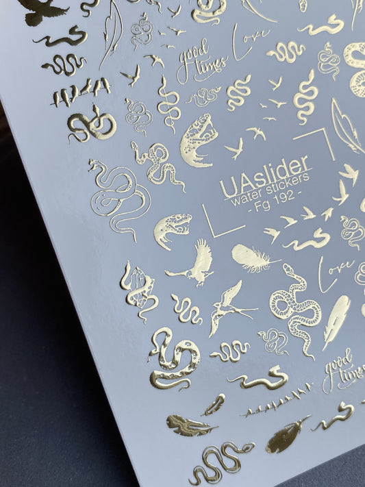 Nagel Wasserabziehbild Fg-192 | Goldfolie Wasser-Schiebefolie Nagelabziehbilder | Schlangen, Vögel & Mystische Designs