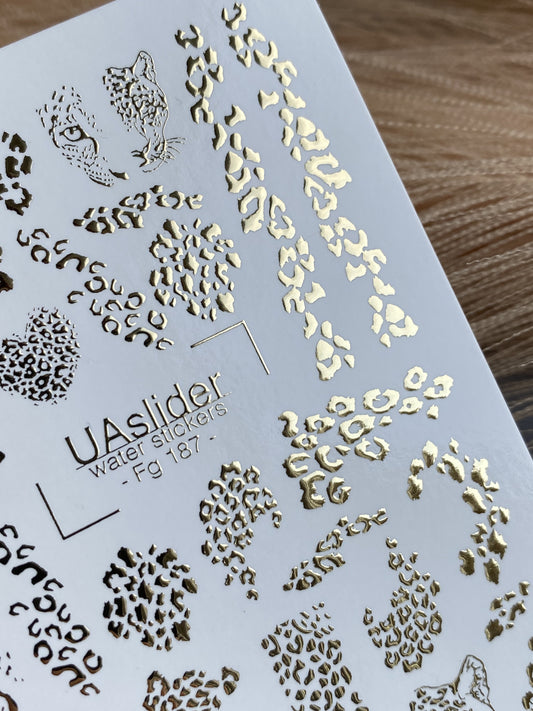 Nagel Wasserabziehbild Fg-187 | Goldfolie Wasserabzieh-Nagelbilder | Leopardenmuster & Wilde Tiermotive