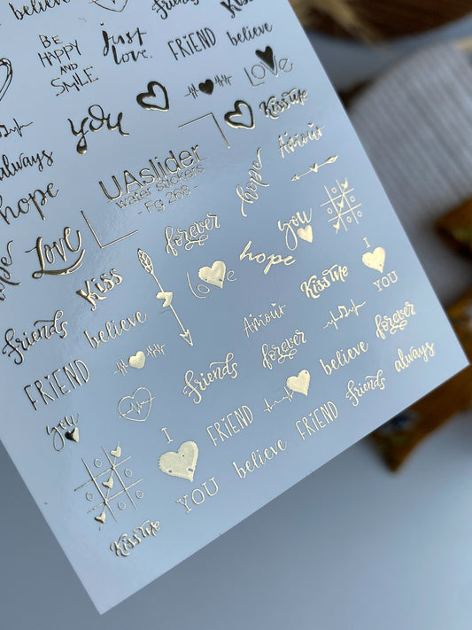 Nagel Wasserabziehbild Fg-268 | Wasserfolien Nagelabziehbilder | Goldfolie Liebe & Freundschaft Zitate