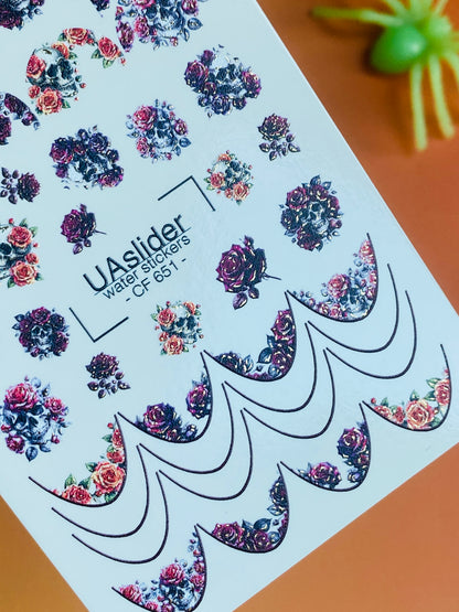 Nagel Wasserabziehbild CF-651 | Florale Wasserfolien Nagelabziehbilder | Rosen & Französische Blumensträuße