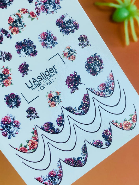 Nagel Wasserabziehbild CF-651 | Florale Wasserfolien Nagelabziehbilder | Rosen & Französische Blumensträuße