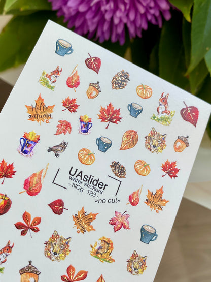Nálepka na nehty NCg-123 | Vodní nálepky na nehty s podzimními motivy | Pohodlný podzimní nail art