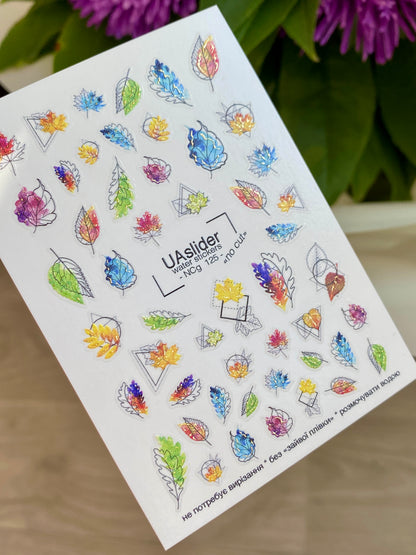 Nagel Wasserabziehbild NCg-125 | Wasserfolien Nagelabziehbilder mit Farbverlauf Blättern | Bunte Herbst Nagelkunst
