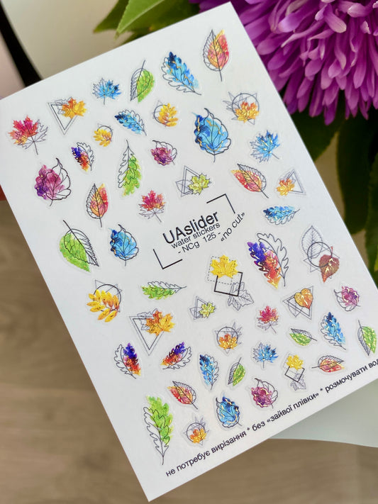 Nagel Wasserabziehbild NCg-125 | Wasserfolien Nagelabziehbilder mit Farbverlauf Blättern | Bunte Herbst Nagelkunst