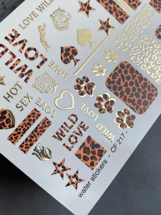 Nail Water Decal CF-217 | Nail Stickers | Leopard Print & Gold Foil Wild Love Water Decals