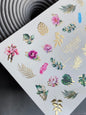 Adesivo de Água para Unhas CF-220 | Adesivos Deslizantes Florais para Unhas | Rosas, Folhas e Folha Dourada