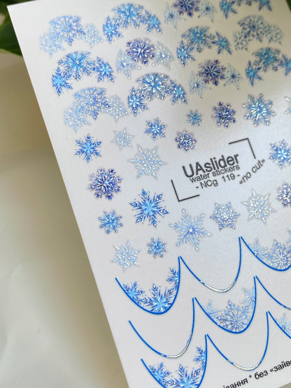 Nagel Wasserabziehbild NCg-119 | Wasserfolien Nagelaufkleber mit blauen Schneeflocken | Winter Nagelkunst