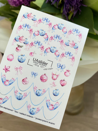 Calcomanía de agua para uñas NCg-121 | Calcomanías deslizantes para uñas con adornos navideños | Arte de uñas festivo para las fiestas