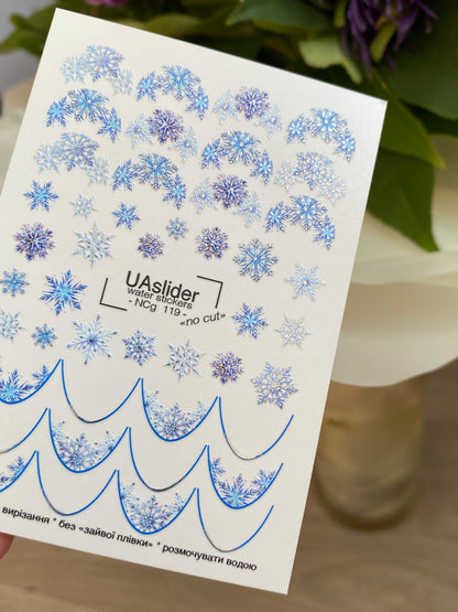 Nagel Wasserabziehbild NCg-119 | Wasserfolien Nagelaufkleber mit blauen Schneeflocken | Winter Nagelkunst