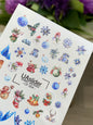 Décalcomanie d'ongles à l'eau CF-004 | Décalcomanies à glisser à l'eau pour ongles avec ornements de Noël et flocons de neige | Ensemble festif pour les fêtes