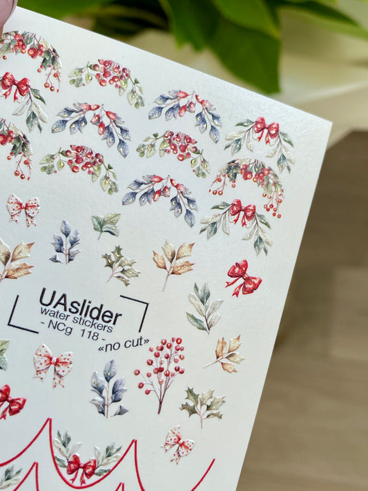Nagel Wasserabziehbild NCg-118 | Wasserabzieh-Nagelaufkleber mit Winterbeeren | Festliche Feiertags-Nagelkunst