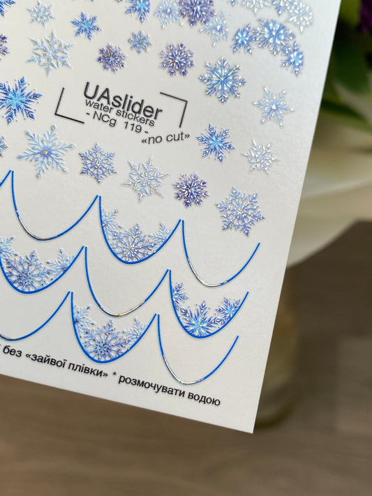 Nagel Wasserabziehbild NCg-119 | Wasserfolien Nagelaufkleber mit blauen Schneeflocken | Winter Nagelkunst