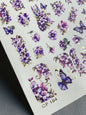 Nagel Wasserabziehbild CF-184 | Nagel Wasserabziehbilder | Lila Blumen & Schmetterlinge mit goldenen Akzenten