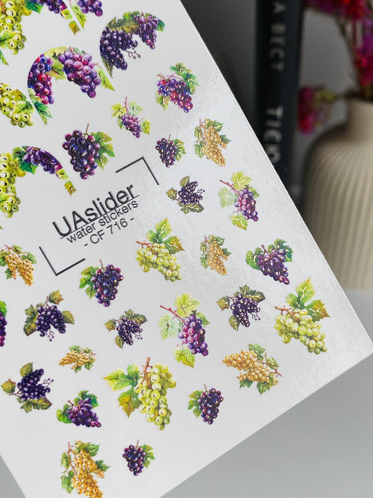 Nagel Wasserabziehbild CF-716 | Wasserfolien Nagelabziehbilder | Französisches Traubenranken Design