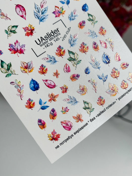 Nálepka na nehty NCg-145 | Podzimní vodní přenosné nálepky na nehty | Vícebarevný design listů