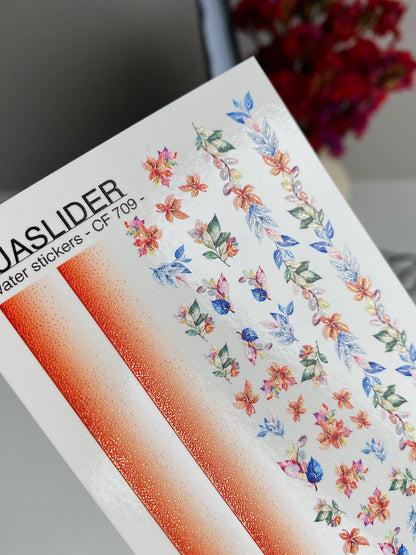 Nagel Wasserabziehbild CF-709 | Wasserfolien Nagelabziehbilder | Herbst Farbverlauf und Florale Blätter