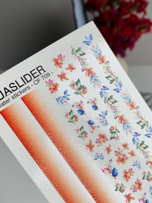 Nagel Wasserabziehbild CF-709 | Wasserfolien Nagelabziehbilder | Herbst Farbverlauf und Florale Blätter