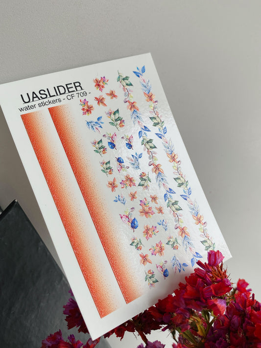Nagel Wasserabziehbild CF-709 | Wasserfolien Nagelabziehbilder | Herbst Farbverlauf und Florale Blätter