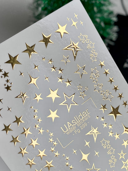 Nagel Wasserabziehbild Fg-299 | Wasserfolien Nagelabziehbilder | Goldfolie Stern Design