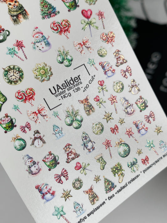 Nagel Wasserabziehbild NCg-138 | Weihnachts Wasserfolien Nagelabziehbilder | Festliche Feiertagsmotive