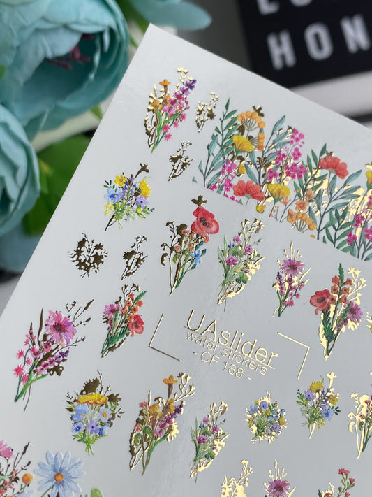 Nail Water Decal CF-188 | Nail Stickers | Water Decals with Wildflowers and Field Bouquets
