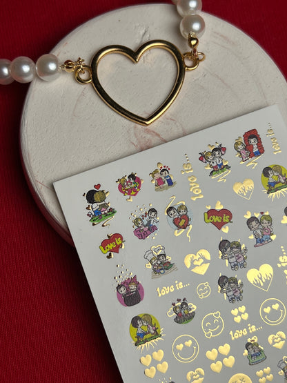 Nail Water Decal CF-085 | Love Is… Themed Water Slide Nail Decals | Cute Couples & Hearts