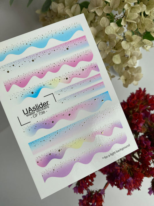 Nagel Wasserabziehbild CF-738 | Wasserfolien Nagelabziehbilder | Pastell Regenbogen Farbverlauf Wellen