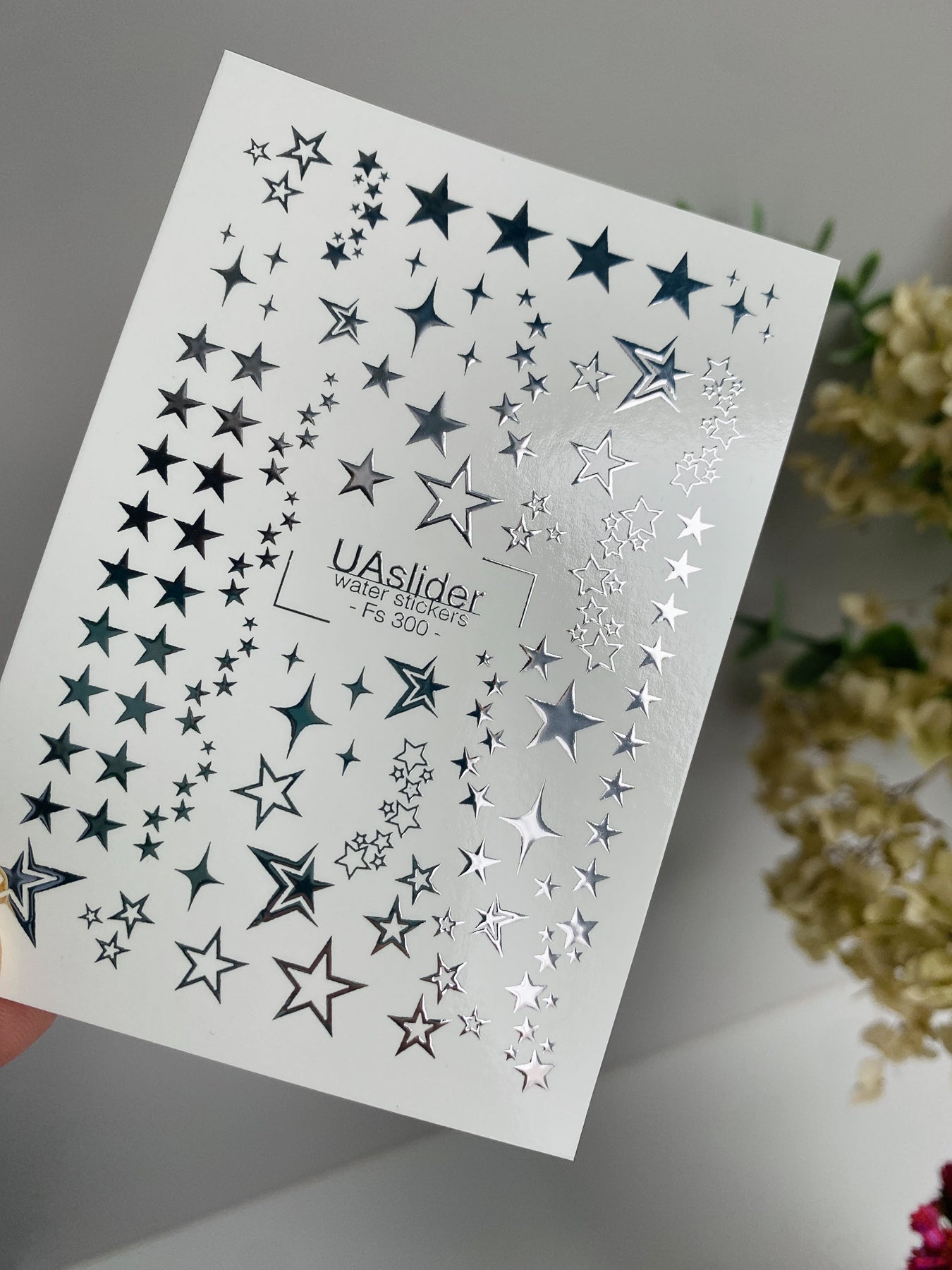 Décalcomanie d'ongles Fs-300 | Décalcomanies à glisser sur l'eau pour ongles | Constellations d'étoiles argentées et design galaxie