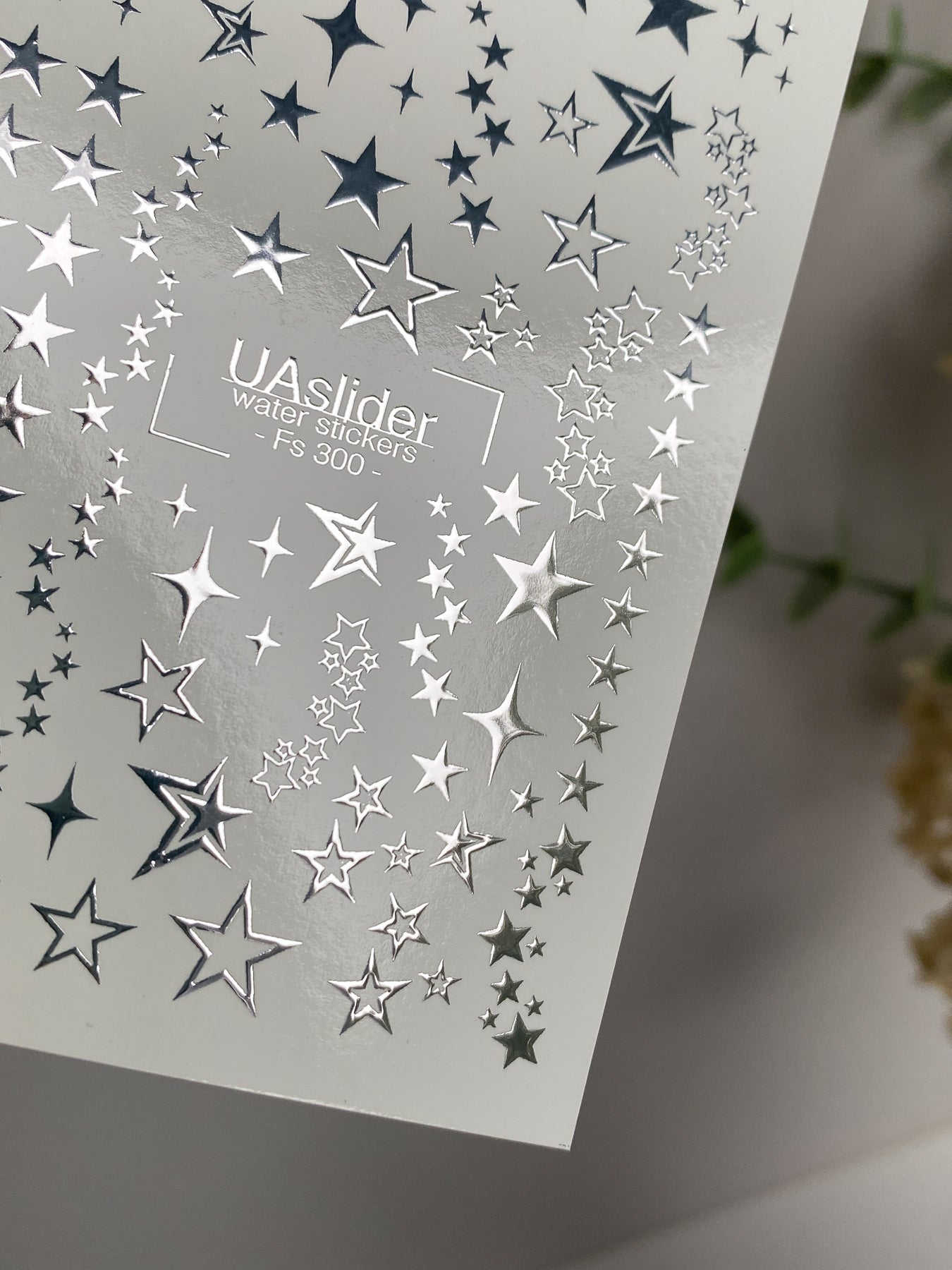 Décalcomanie d'ongles Fs-300 | Décalcomanies à glisser sur l'eau pour ongles | Constellations d'étoiles argentées et design galaxie
