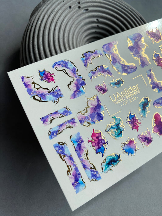 Nail Water Decal CF-219 | Nail Stickers | Abstract Watercolor Ink & Gold Foil Water Decals