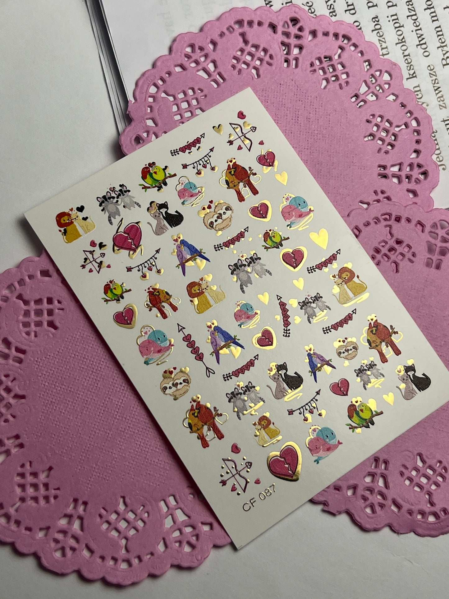 Nail Water Decal CF-087 | Cute Animal Couples Water Slide Nail Decals | Love Birds, Cats, Sloths & Lions