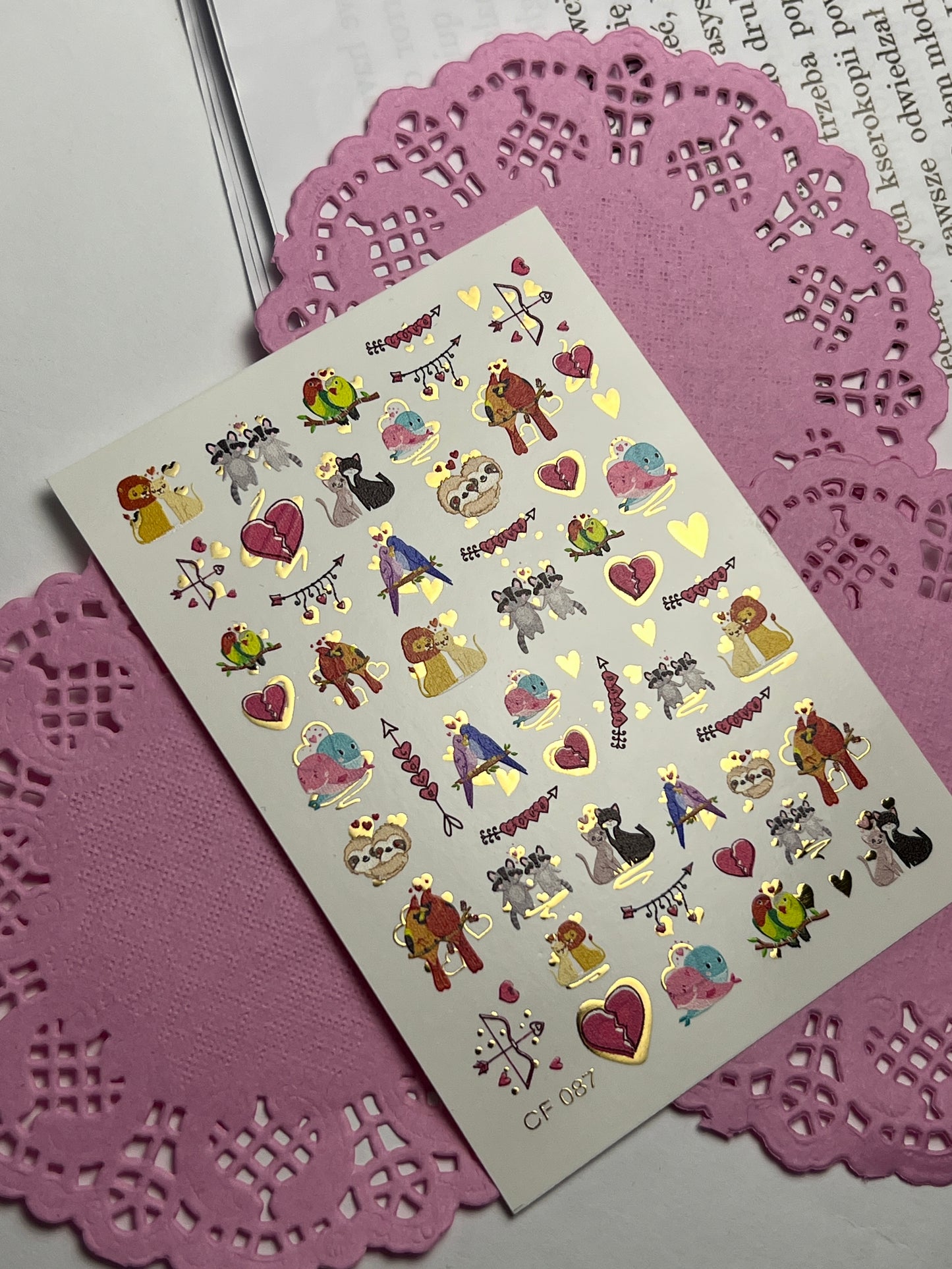 Nail Water Decal CF-087 | Cute Animal Couples Water Slide Nail Decals | Love Birds, Cats, Sloths & Lions