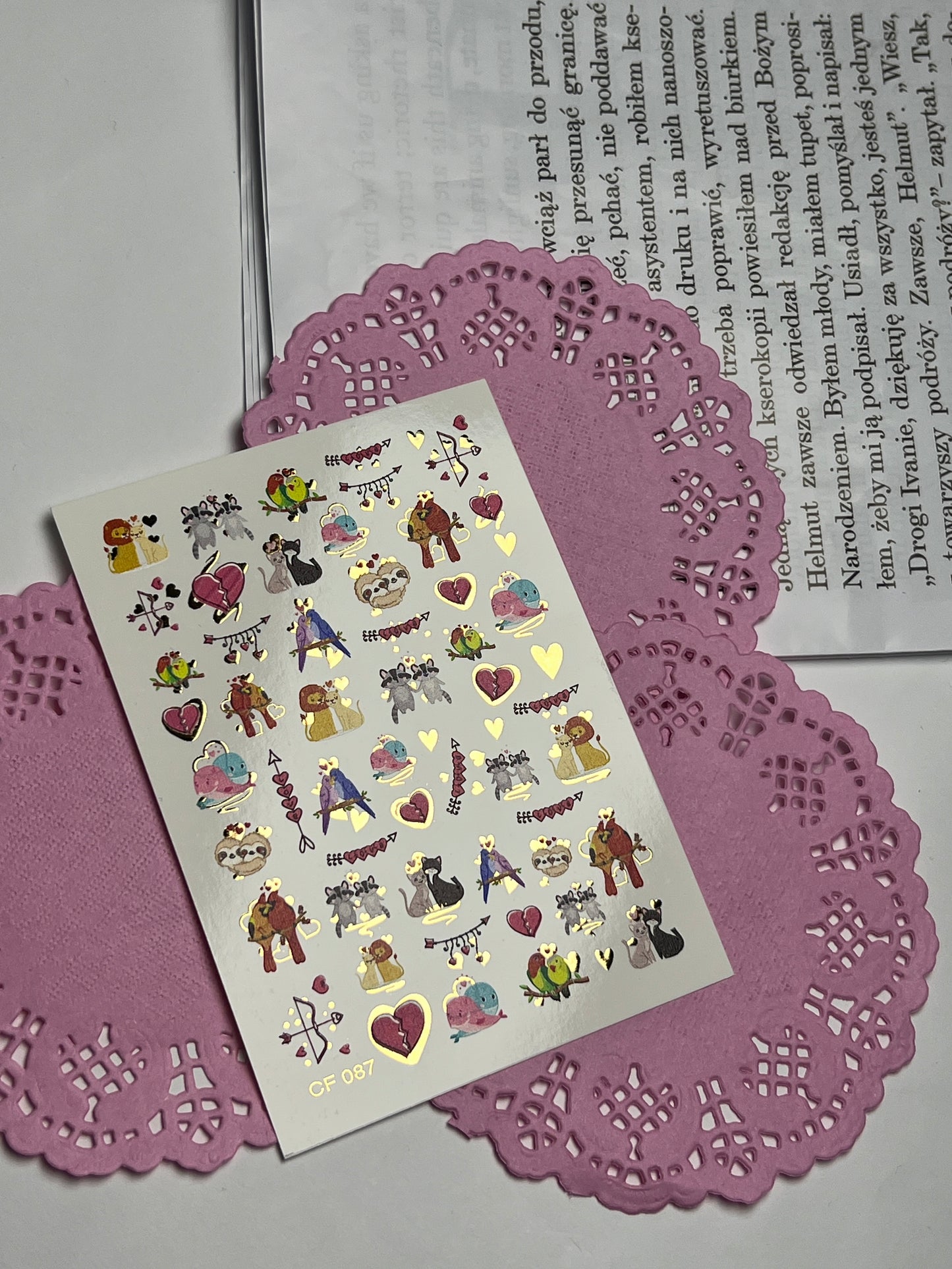 Nail Water Decal CF-087 | Cute Animal Couples Water Slide Nail Decals | Love Birds, Cats, Sloths & Lions