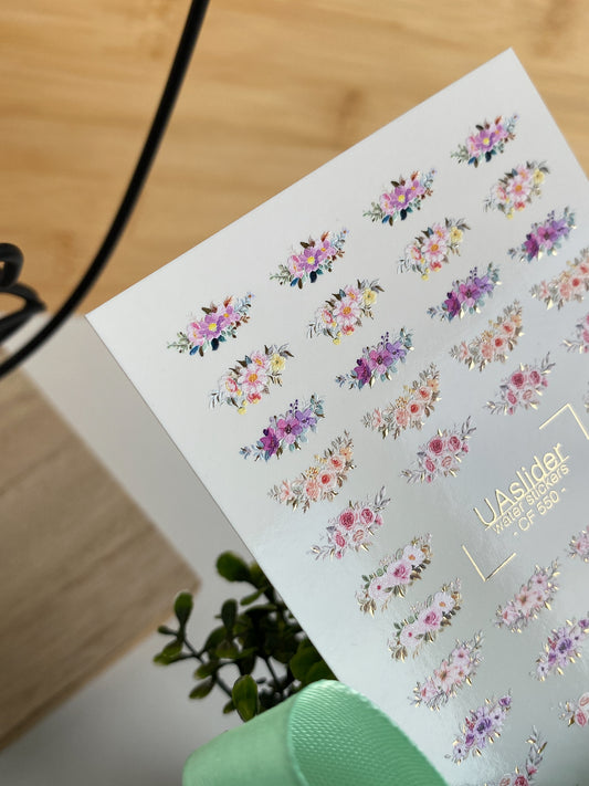 Köröm víz matrica CF-550 | Virágcsokor köröm matricák | Elegáns pasztell víz matricák
