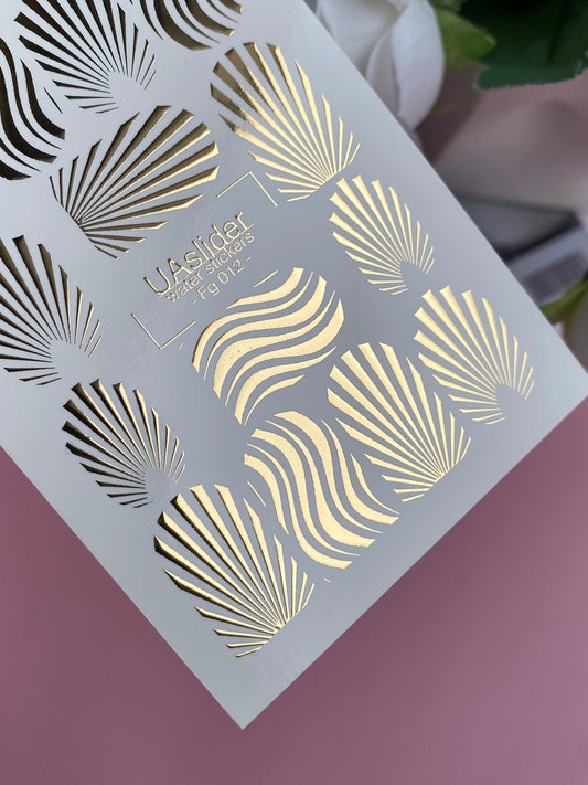 Nagel Water Decal Fg-012 | Schelp Water Slide Nagel Decals met Goudfolie | Oceaan & Zomer Nagelkunst