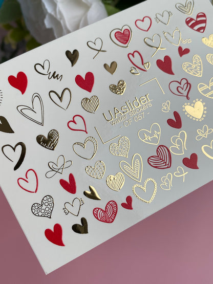 Nail Water Decal CF-057 | Heart Nail Water Decals | Red, Black & Gold Love Slider Designs