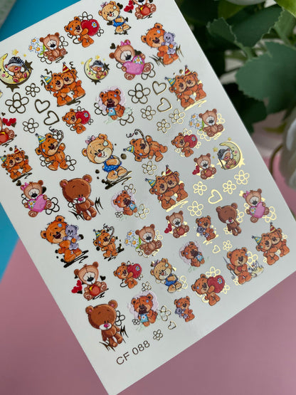 Nail Water Decal CF-088 | Cute Teddy Bear Water Slide Nail Decals | Birthday, Love & Sleepy Bears