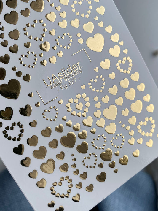 Nagel Water Decal Fg-227 | Water Slide Nagel Decals | Gouden Folie Hartjes & Liefdesaccenten