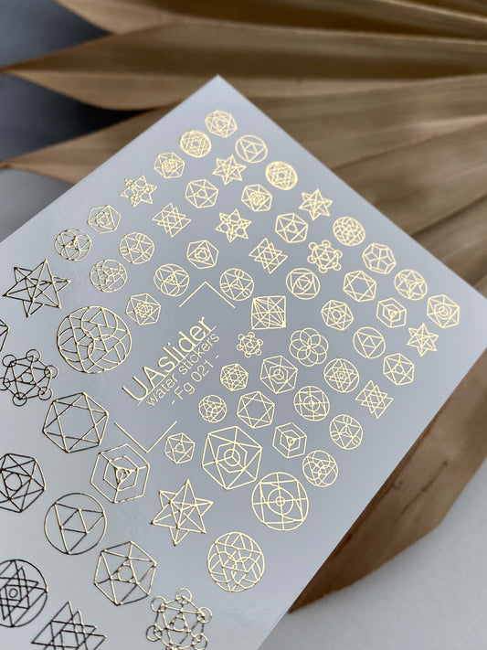 Nagel Wasserabziehbild Fg-021 | Heilige Geometrie Wasserfolien Nagelabziehbilder mit Goldfolie | Mandalas & Abstrakte Symbole