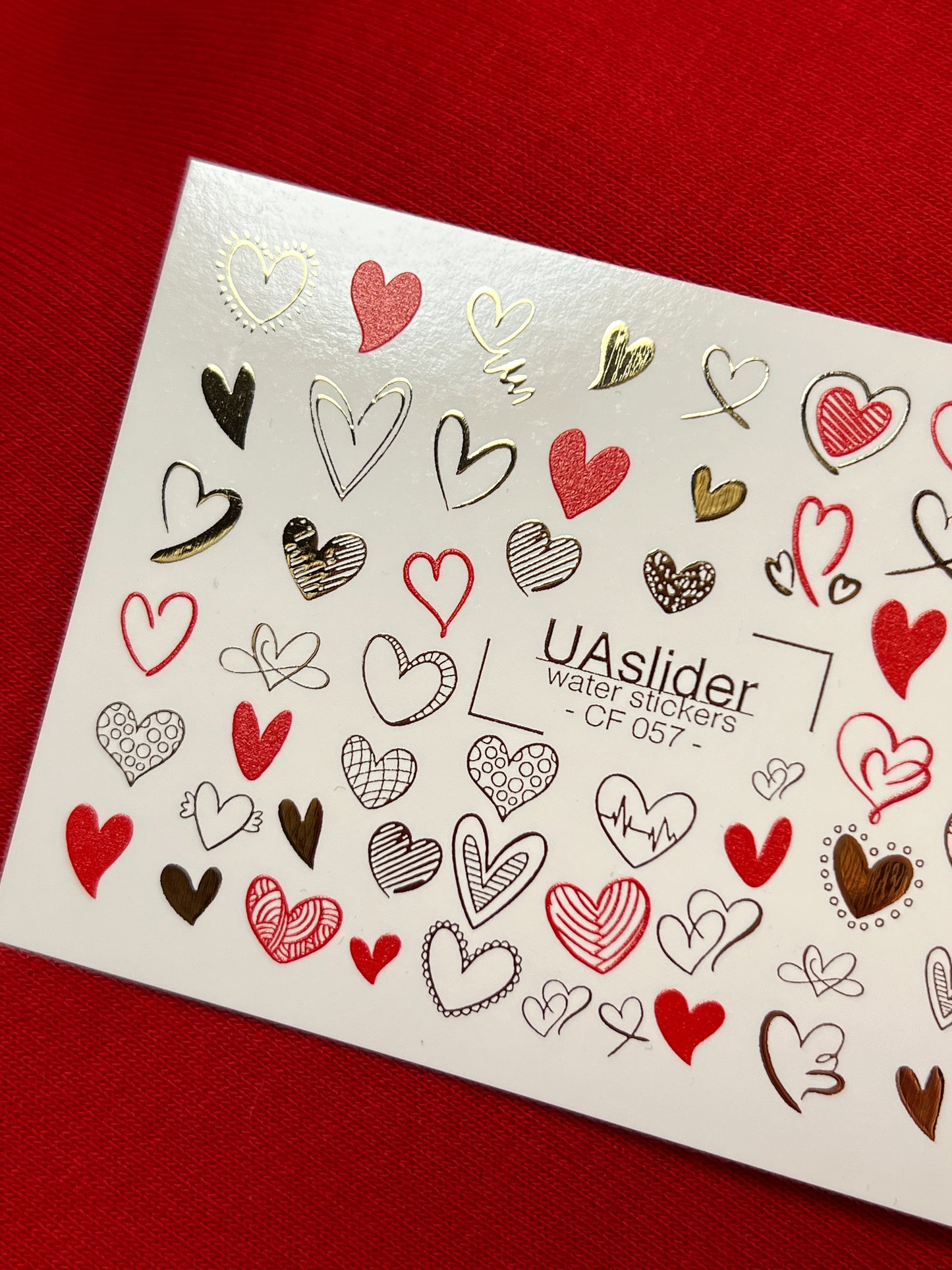 Nail Water Decal CF-057 | Heart Nail Water Decals | Red, Black & Gold Love Slider Designs