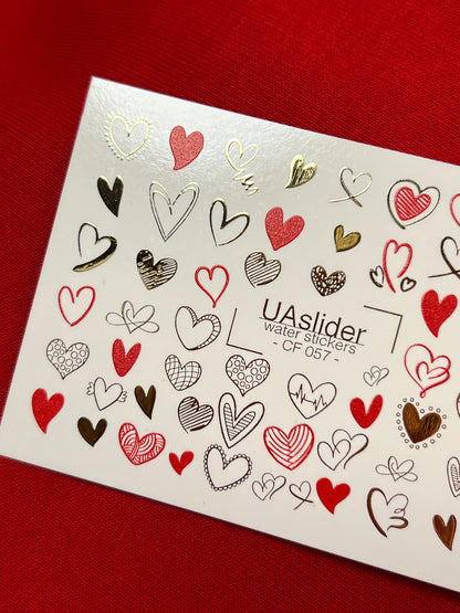 Nail Water Decal CF-057 | Heart Nail Water Decals | Red, Black & Gold Love Slider Designs