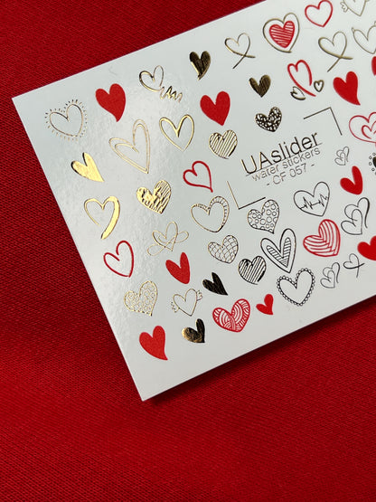 Nail Water Decal CF-057 | Heart Nail Water Decals | Red, Black & Gold Love Slider Designs