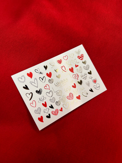 Nail Water Decal CF-057 | Heart Nail Water Decals | Red, Black & Gold Love Slider Designs