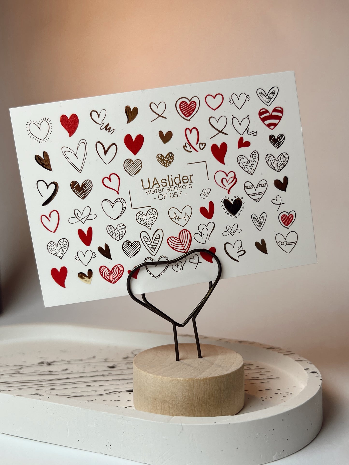 Nail Water Decal CF-057 | Heart Nail Water Decals | Red, Black & Gold Love Slider Designs