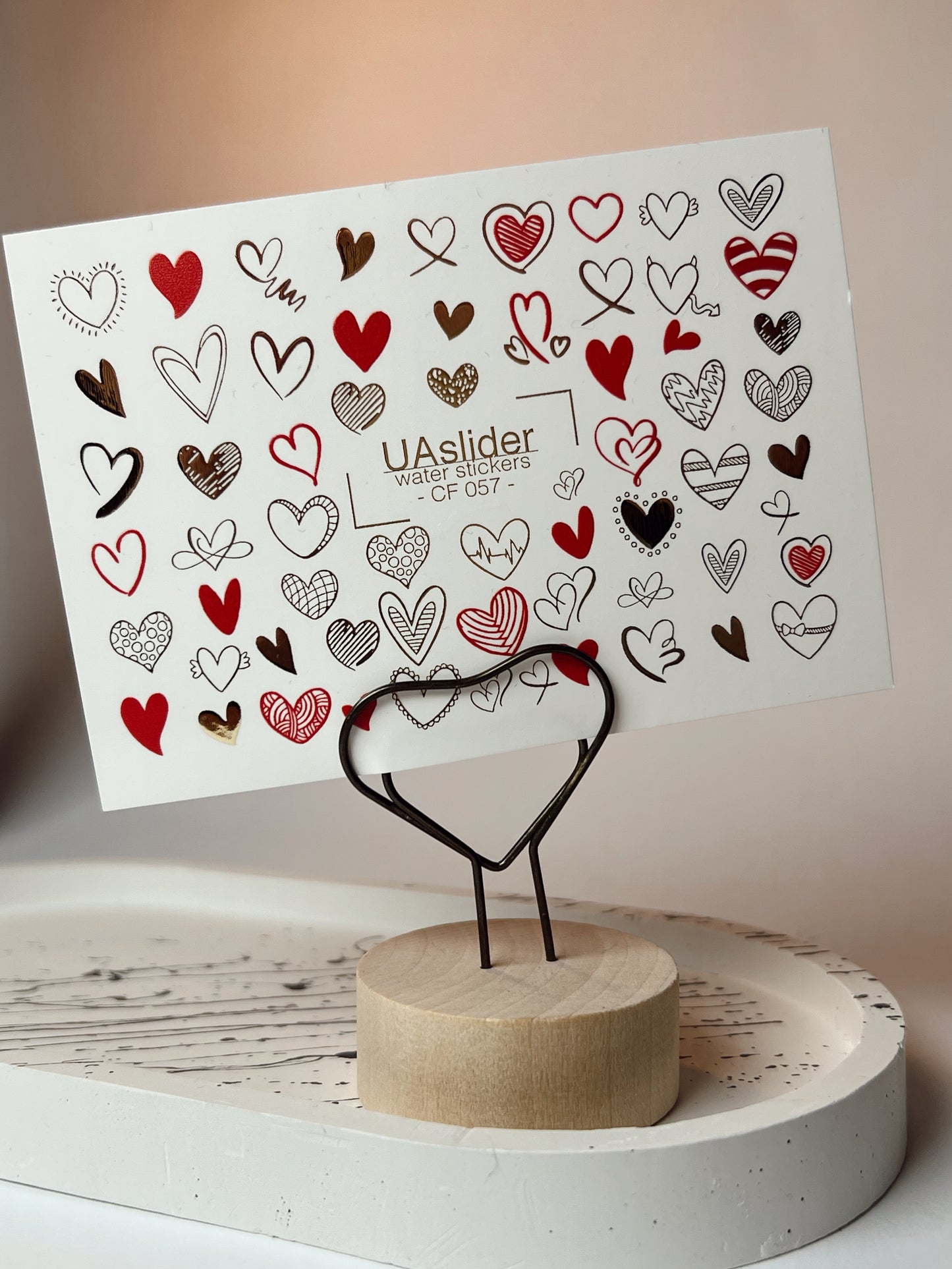 Nail Water Decal CF-057 | Heart Nail Water Decals | Red, Black & Gold Love Slider Designs